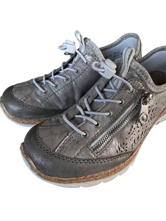 Rieker Shoes - Rieker Nikita Trainer Womens Silver Leather Sneakers 36 US 6 Side Zipper Lace-Up